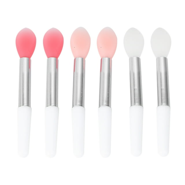 6pcs Portable Single Head Makeup Brushes Multifunctional Silicone Lip Brushes Makeup Brushes Cosmetic Tool(Translucent and Flesh Pink and Watermelon Red)