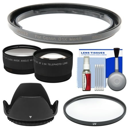 Bower FA-DC58E Conversion Adapter Ring for Canon PowerShot G1 X Mark II Camera (58mm) with Lens Hood + Tele/Wide Lenses + UV Filter + Accessory Kit