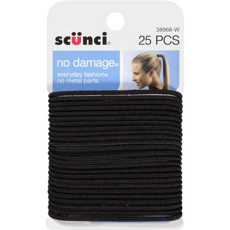 (2 Pack) Scunci No Damage Hair Ties, Black, 25 Ct