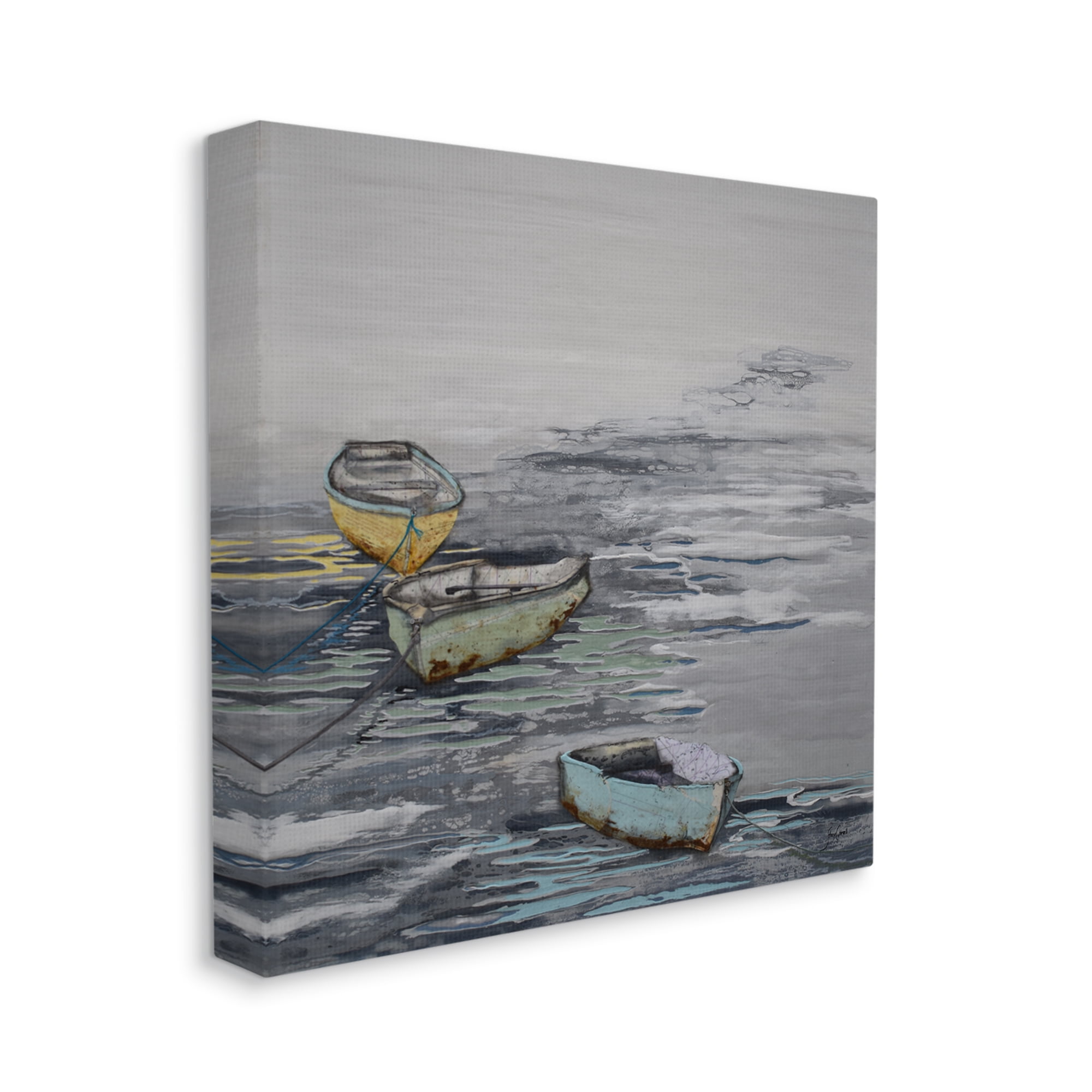 Stupell Industries Three Rowboats Floating Ocean Waves Layered Collage Painting Gallery Wrapped Canvas Print Wall Art, Design by Stacy Gresell