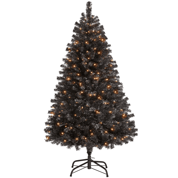 Alden Design 4.5ft Pre Lit Fir Christmas Tree with Incandescent Warm Lights, Black