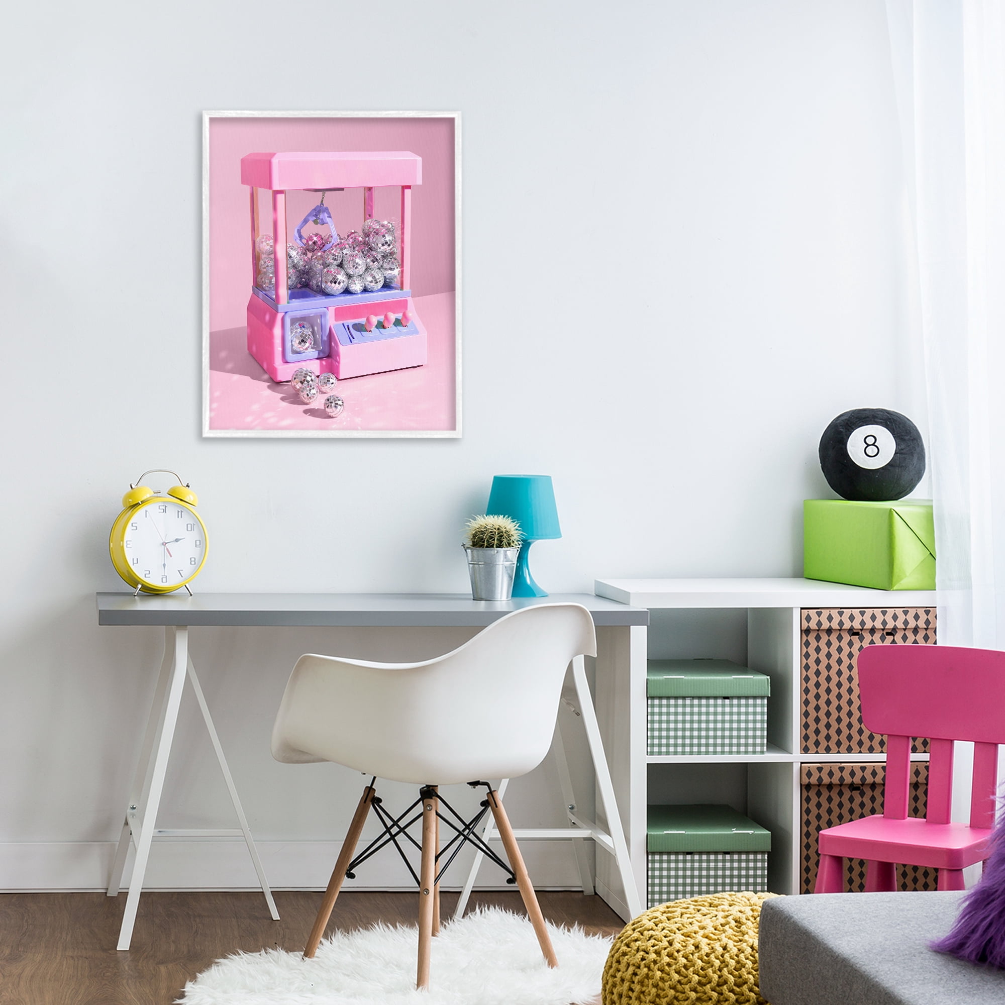 Stupell Industries Disco Ball Claw Machine White Framed Giclee Art, design by LISH Creative