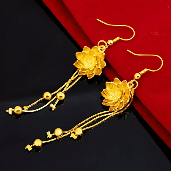 HOOUN Girl's lotus tassel 22K 23K 24K THAI BAHT YELLOW GP GOLD Earrings