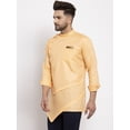 thumbnail image 3 of eloria Men's Trending Indian Traditional Solid Peach-Coloured Asymmetric Kurta, 3 of 7