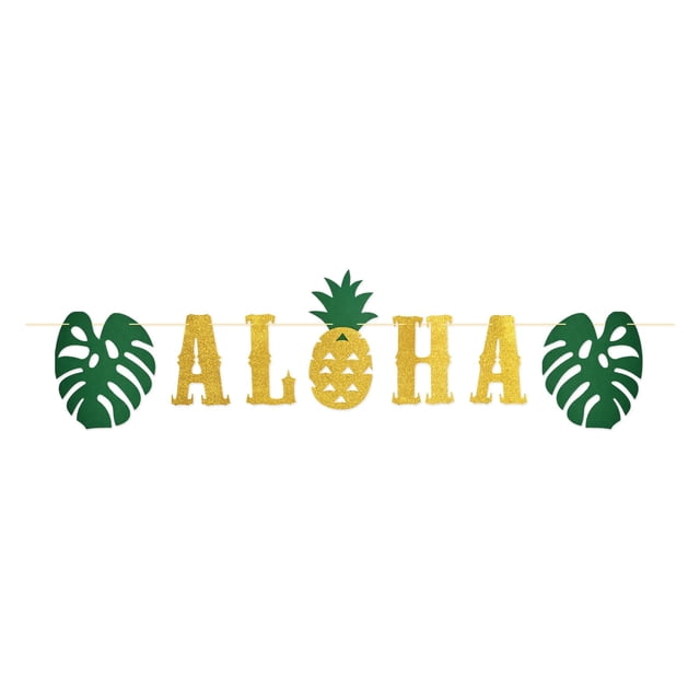Banner Beistle Glittered Aloha, 16 x 180 cm, Luau Hawaiian Party