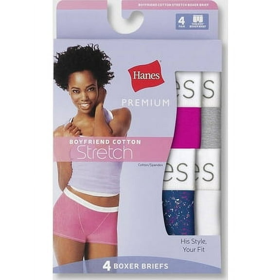 Hanes Premium Women's 4pk Boyfriend Cotton Stretch Boxer Briefs -Colors May Vary Size 9 / 2XL