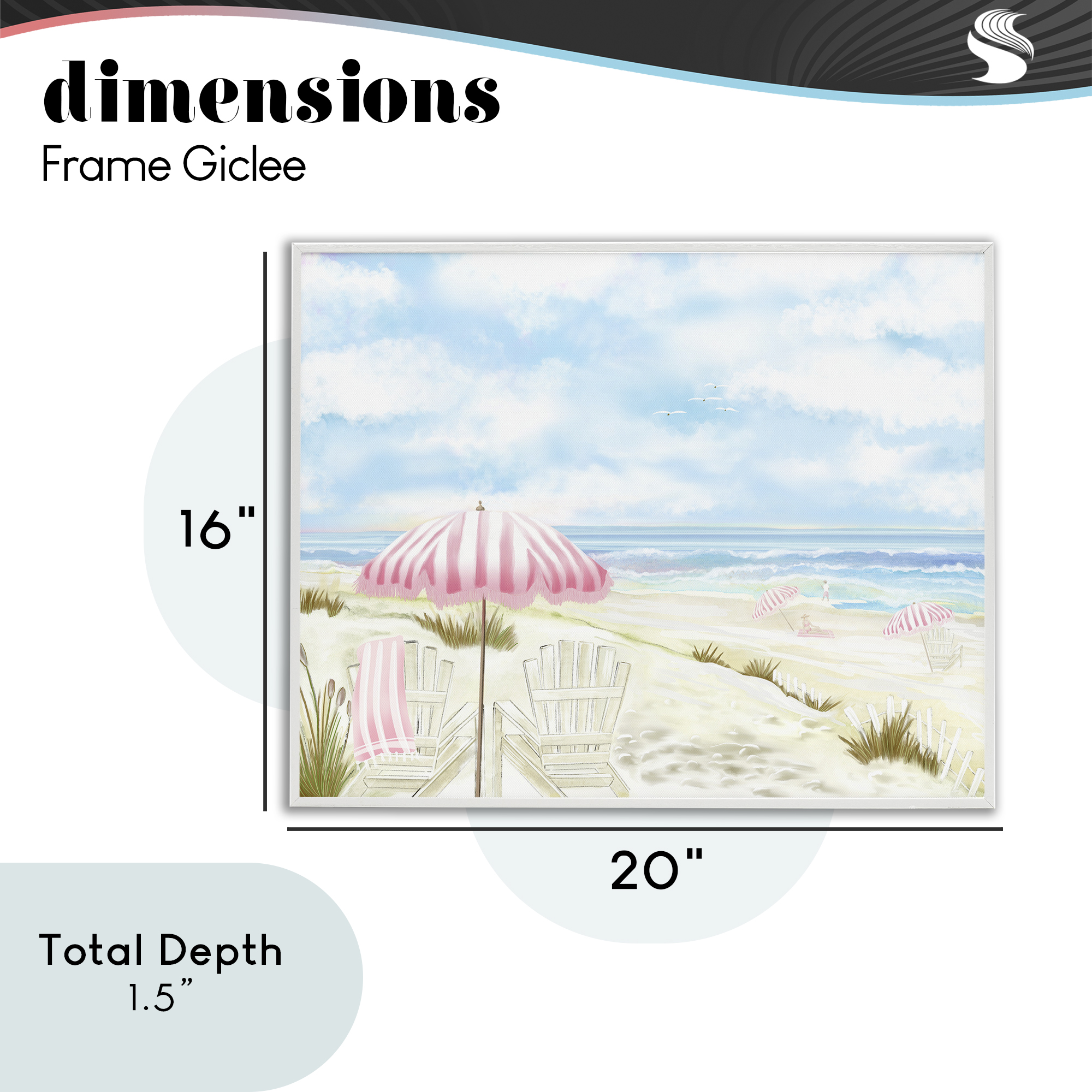 Seascape with Pink Umbrella White Framed Giclee Art, design by Lori Mosley