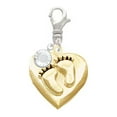 thumbnail image 2 of Delight Jewelry Goldtone Baby Feet Heart Locket - Silvertone Clip on Charm with Clear Crystal Drop, 2 of 4