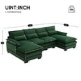 thumbnail image 3 of JONPONY 109.8" U Shaped Couch, 4 Seat Sectional with 4 Throw Pillows, Convertible Upholstery Symmetrical SofÃ¡,High Dense Memory Foam with Double Chaise Lounge &Memory Foam for Living Room, Green, 3 of 10