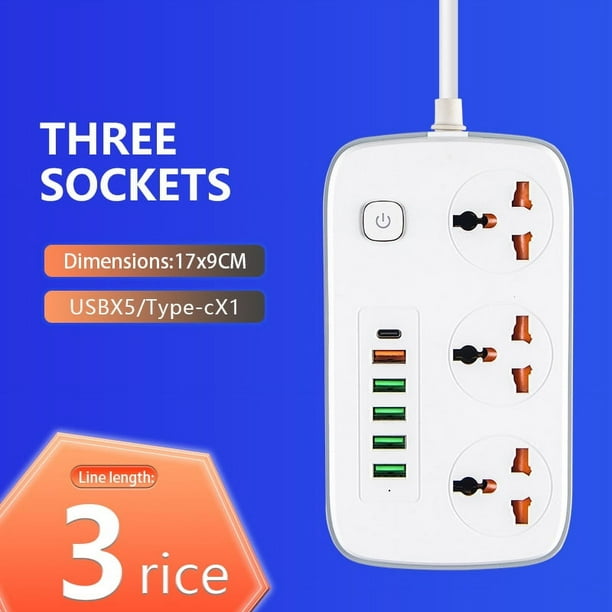 Cable de alimentación Cable de extensión 3 tomas 6 x USB Multi Hole Plugs Row Plugs with Smart Terminal Blocks Electrical Sockets