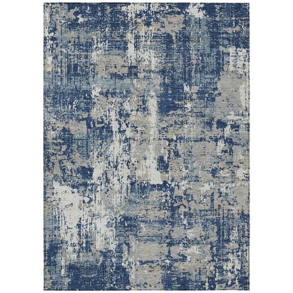 HomeRoots 597990 9 x 12 ft. Navy Blue, Gray & Ivory Abstract Washable Indoor & Outdoor Rectangle Area Rug