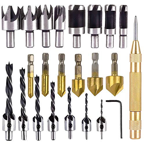 Rocaris 23-Pack Woodworking Chamfer Drilling Tool 6pcs 1/4" Hex 5 Flute 90 Degr
