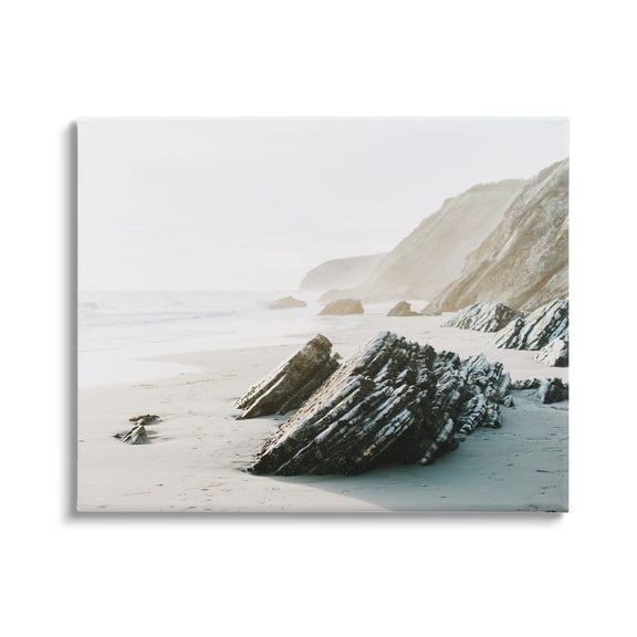 Stupell Industries Rocky Beach Cliff Sandy Shoreline Coastal Photography Gallery Wrapped Canvas Print Wall Art