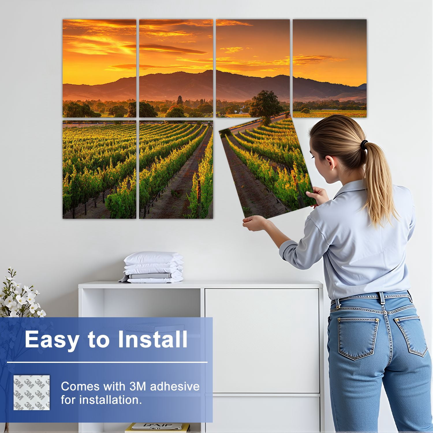 8 Pack Art Acoustic Panels Sound Absorbing Valley California Field Harvest for Winery Decorative Soundproof Wall Panels Self Adhesive for Nursery Game Room Bedroom 48"x32"