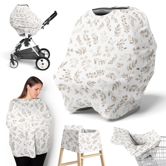 Sweet Jojo Designs Botanical Taupe and Ivory Multi Use Baby Car Seat and Nursing Cover