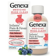 Genexa Infants Pain and Fever Reducer, Baby Acetaminophen, Dye Free, Liquid Oral Suspension Medicine for Infant, Delicious Organic Blueberry Flavor, 160 mg per 5mL, 2 fl oz