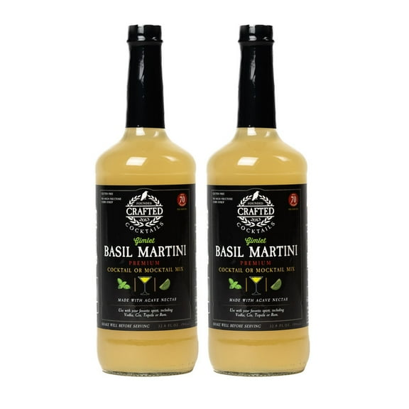 Crafted Cocktails Basil Martini Gimlet Mix, 32 fl oz, 2 Pack | Handcrafted with Agave, Basil & Lime | 70 Calories per Serving | Gourmet Cocktail Mixer