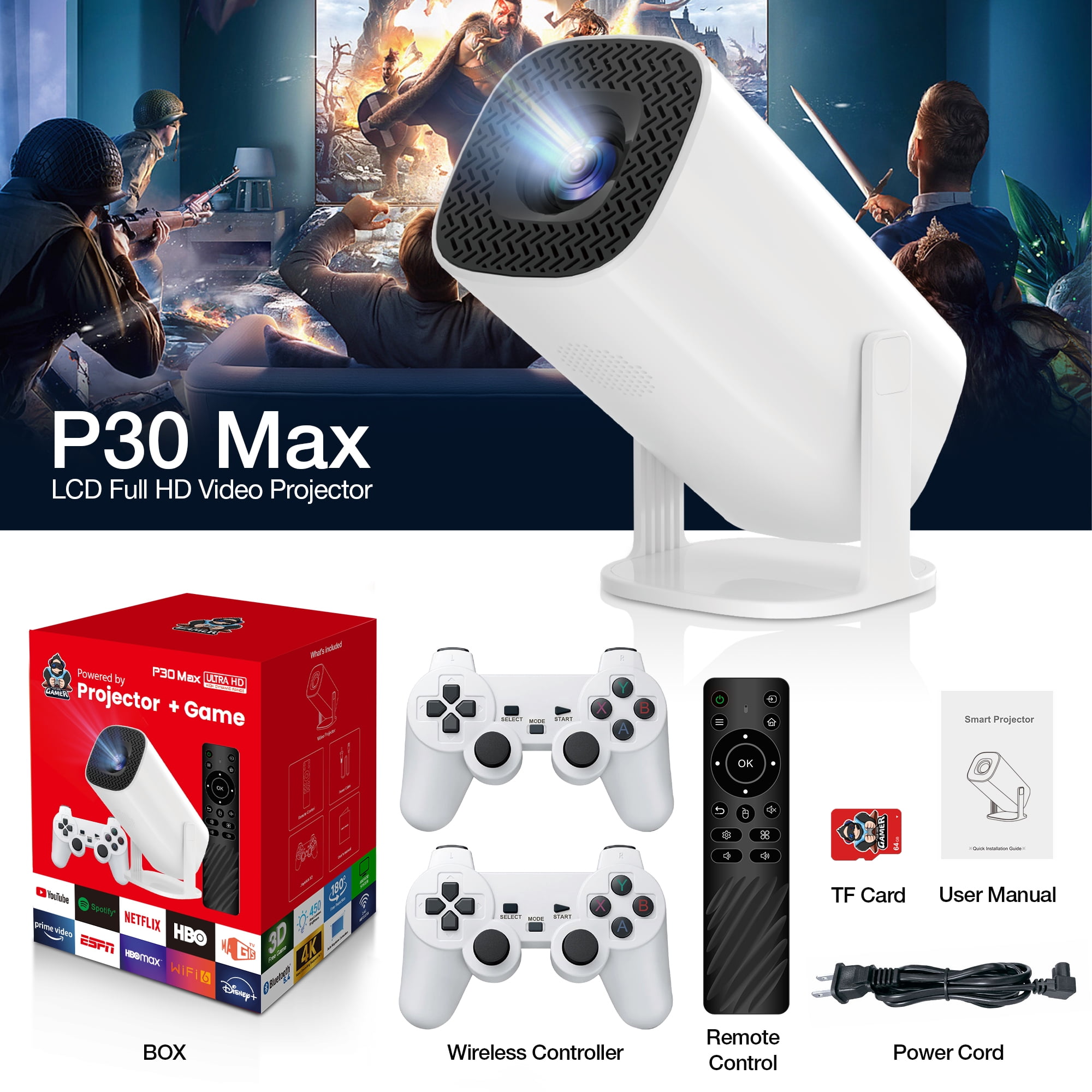 CANGTEENER Mini Game Video Projector 4K/HD/3D Supported WiFi 6,  Android 11, Native resolution 1280*720P, Auto Keystone