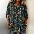 thumbnail image 2 of Women's 3/4 Sleeve Tops,floral Print Tshirts Tunic Tops Crew Neck Loose Casual Blouses Loose Fit Basic Tees Blouses Round Neck Loose Blouse Work Top Elbow Sleeve Tops Women,Green4,M, 2 of 5