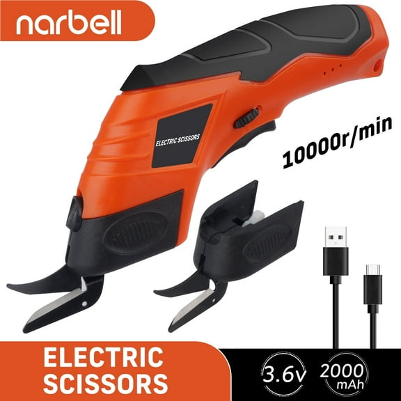 Cordless Electric Scissors, 4V Rechargeable Cardboard Box Cutter Heavy Duty Fabric Scissor with Safety Lock & LED Light, Replaceable Blade for Leather Carpet Plastic Cutting Sewing DIY Cardboard Cut