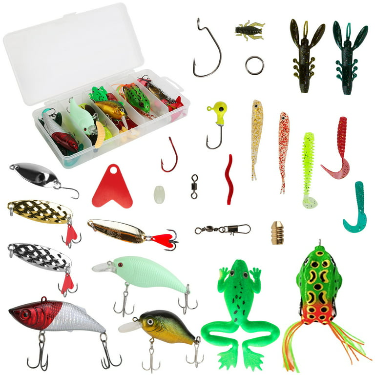 Fishing Lure Kit Soft and Hard Lure Baits Set Multi-Function Fishing Gear  Layer with Box for Freshwater and Saltwater to Bait Bass Trout Salmon 94Pcs  