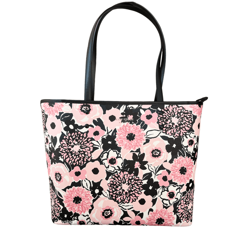 Kate spade black purse with pink flowers hot sale