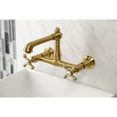 thumbnail image 2 of Kingston Brass KS7247AX English Country Double-Handle Wall Mount Bathroom Faucet, Brushed Brass, 2 of 11