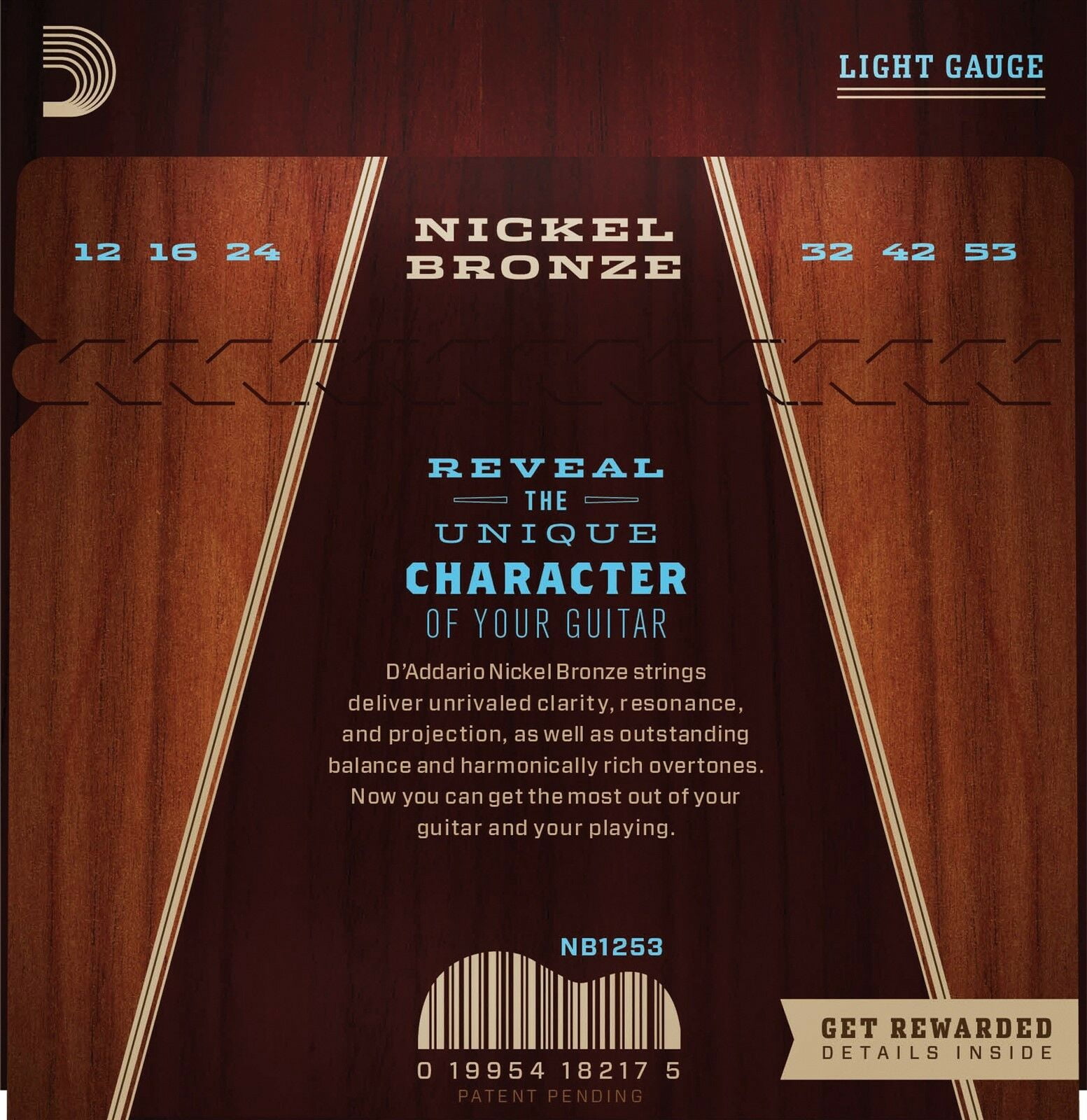 D'Addario Acoustic Guitar Strings 2 Pack Nickel Bronze Light 12-53