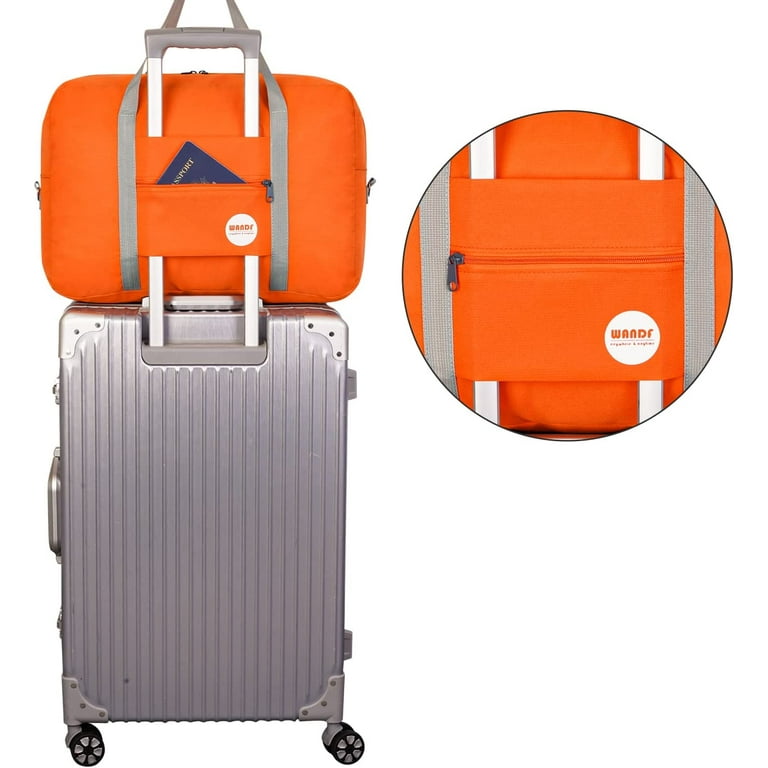 Travel Duffel Bag Underseat Foldable Carry on Luggage for Women 18x14x8 Orange with Shoulder Strap