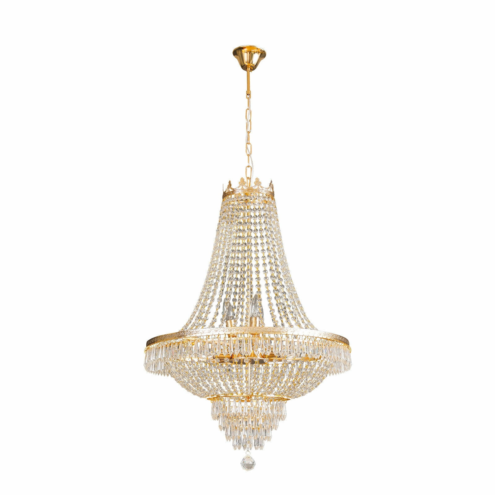 Wuzstar 30" Luxury Empire Crystal Ceiling Pendant Light Modern Chandelier Hanging Light Fixture for Entryway Foyer, Gold