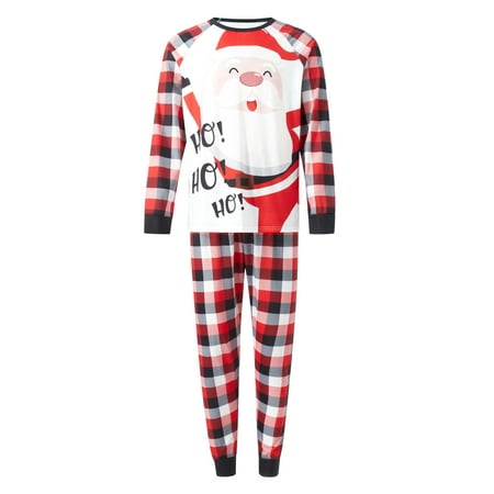 

Genuiskids Christmas Family Matching Pajamas Set Long Sleeve Santa Claus Print Tops + Plaid Pants