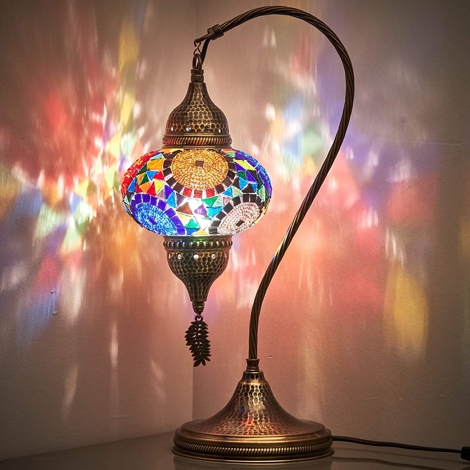 Turkish Moroccan Mosaic Table Bedside Swan Night Lamp Light Lampshade US/UK 