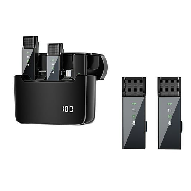 Micrófono Lavalier Inalámbrico Micrófono Lavalier Inalámbrico, 2 Mini Micrófonos con Pantalla Digital, Adecuado para Grabación de Vídeo Android / Ios, Entrevistas, Vlogs (Negro) Micrófono de Solapa In