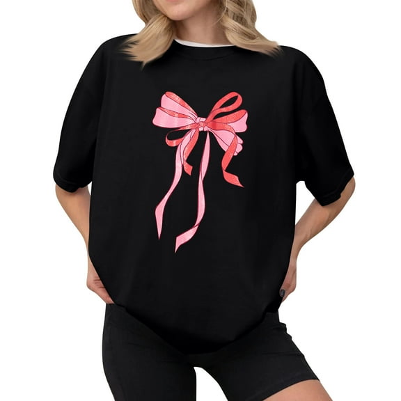 NAMTYQX Tops for Women Trendy Summer Short Sleeve Plus Size Stretchy Cool Bedrucken Crewneck Graphic Loose Fit Fashion Womens T Shirts Loose Fit Black Size 2XL