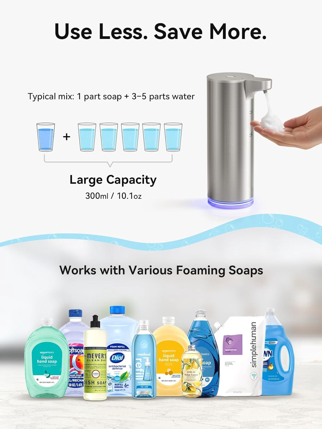 Lococo Soap Dispenser, Rechargeable Automatic Soap Dispenser Stainless Steel Touchless Foaming Soap Dispenser for Bathroom Auto Hand Soap Dispenser for Kitchen, Silver, Xmas Gift,9oz