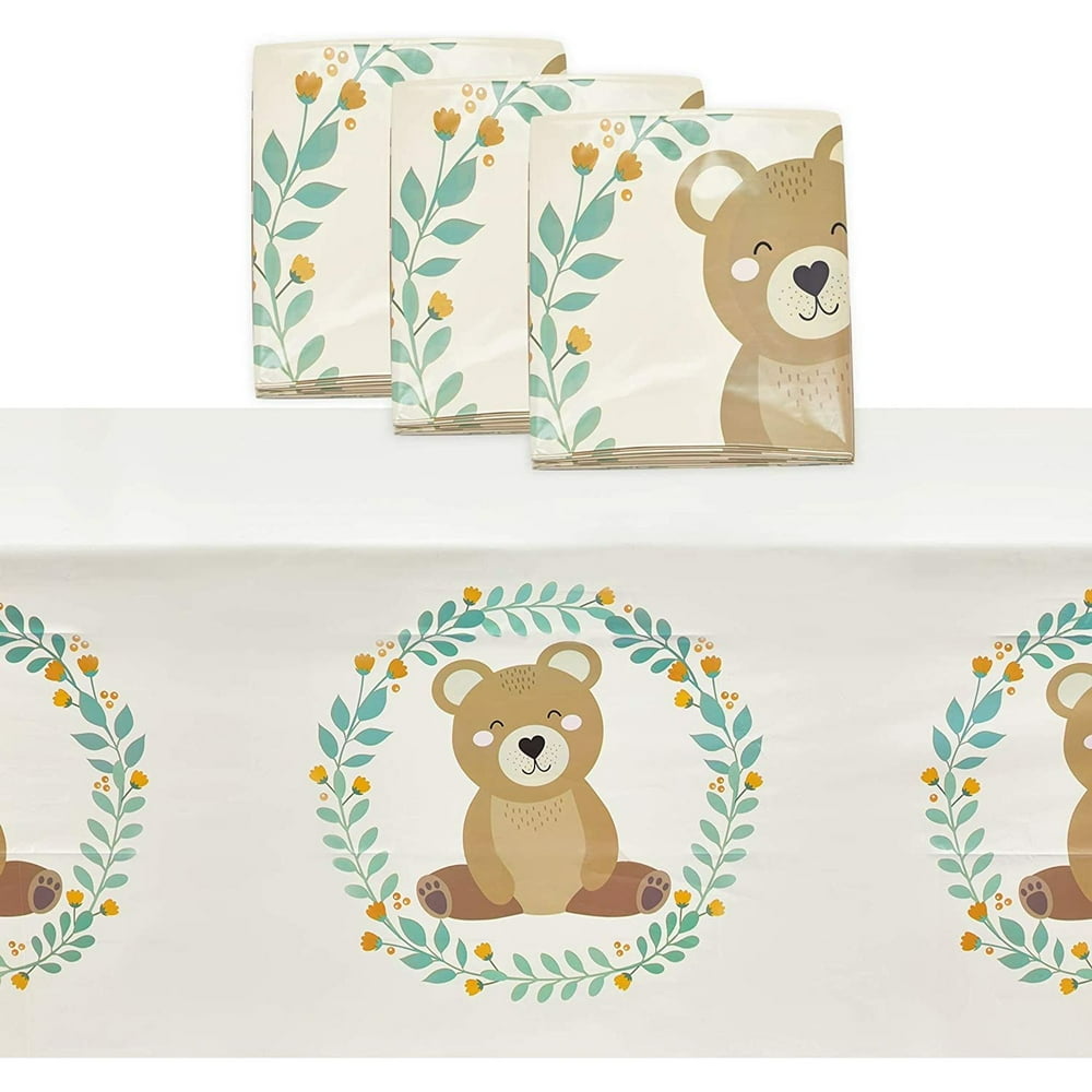 3 Pack Bear Plastic Party Tablecloths, 54" x 108" Rectangular Table