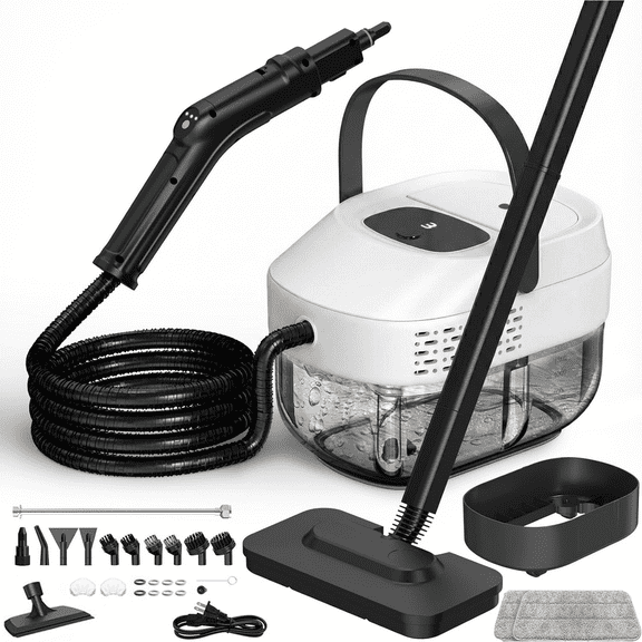 Powerful Steam Cleaner – 15s Heat-Up 2500W Handheld Steamer with 3-Level Adjustable Handle 1.6L Tank & 16 Accessories – Portable Steamer for Home, Car, Grease, Grout, Tile & Upholstery