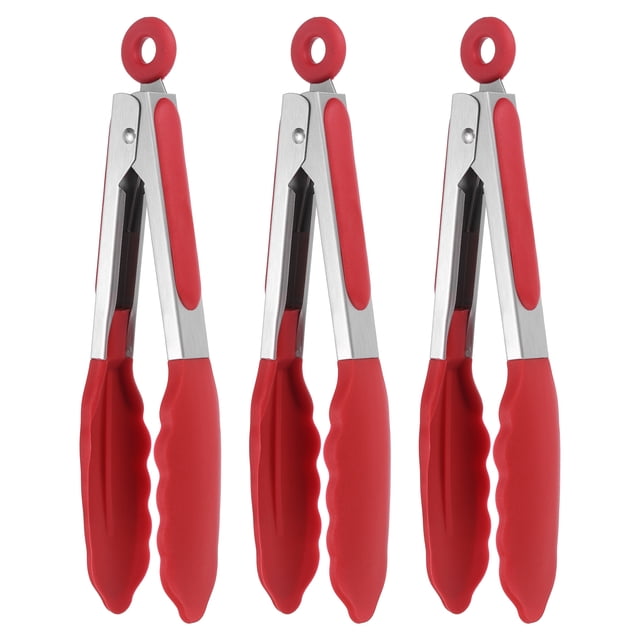 Uxcell 3 Pcs Pinzas de cocina con puntas de silicona, pinzas de acero inoxidable de 9 pulgadas resistentes al calor