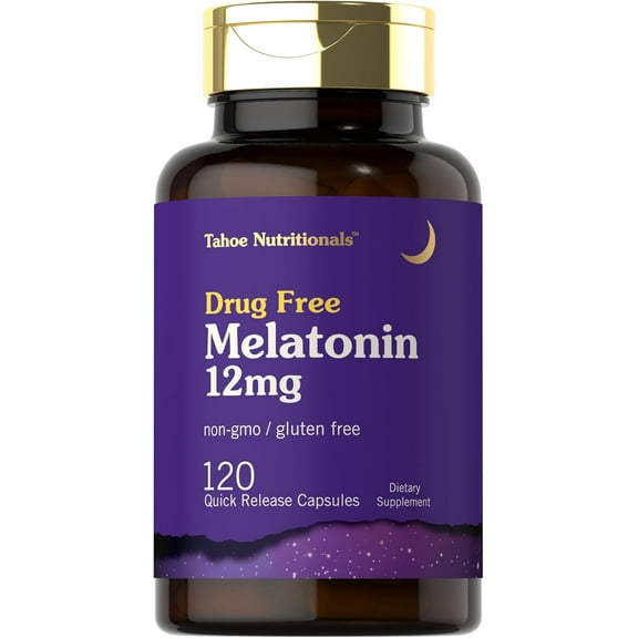 Melatonin 12 mg | 120 Quick Release Capsules | for Men and Women | by Tahoe Nutritionals