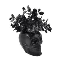 Deeceymbur Gothic Skull Flower Pot Decor with Black Artificial Plants Halloween Centerpiece for Home Office Party 4.33x5.91x8.27in