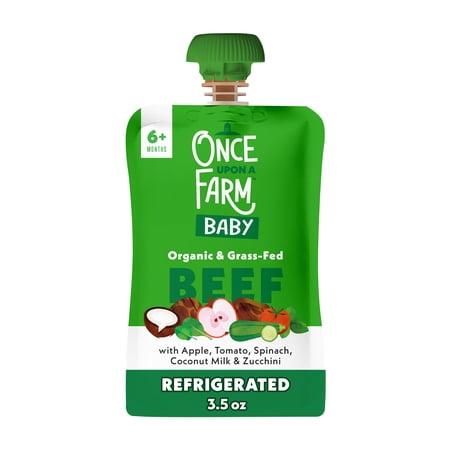 Once Upon a Farm Organic Refrigerated Baby Food Meat Protein Blend Apple, Beef Bone Broth, Tomato, Beef, 3.5oz Pouch