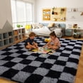 thumbnail image 2 of ZENELESS 8x10 Fluffy Rug for Living Room,Black and Gray Checkered Shaggy Soft Anti-Skid High Pile Carpet for Boys Girls Teen Room Dorm Home Decor, 2 of 7