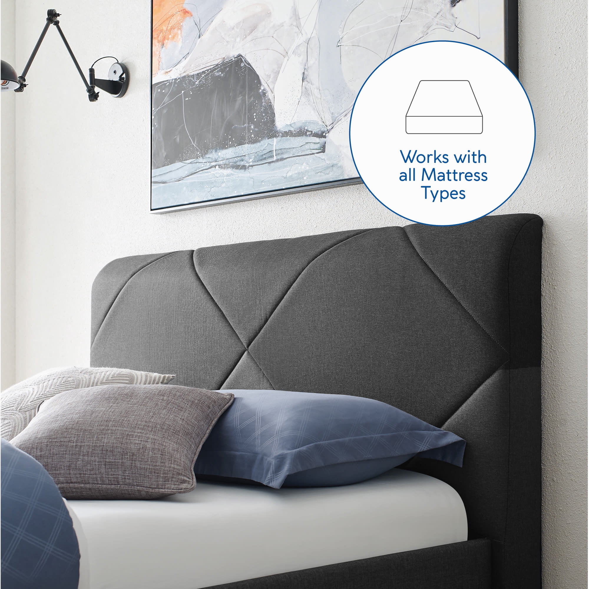 Modern Sleep Linville Upholstered Bed, Queen, Grey