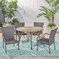 thumbnail image 3 of GDF Studio Marrion Outdoor Acacia Wood and Wicker 5 Piece Dining Set, Gray, 3 of 13