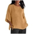 thumbnail image 1 of WEIYLL T-Shirts Femmes Couleur Unie Col Rond Manches 3/4 Blouse Café Tailles G, 1 of 5