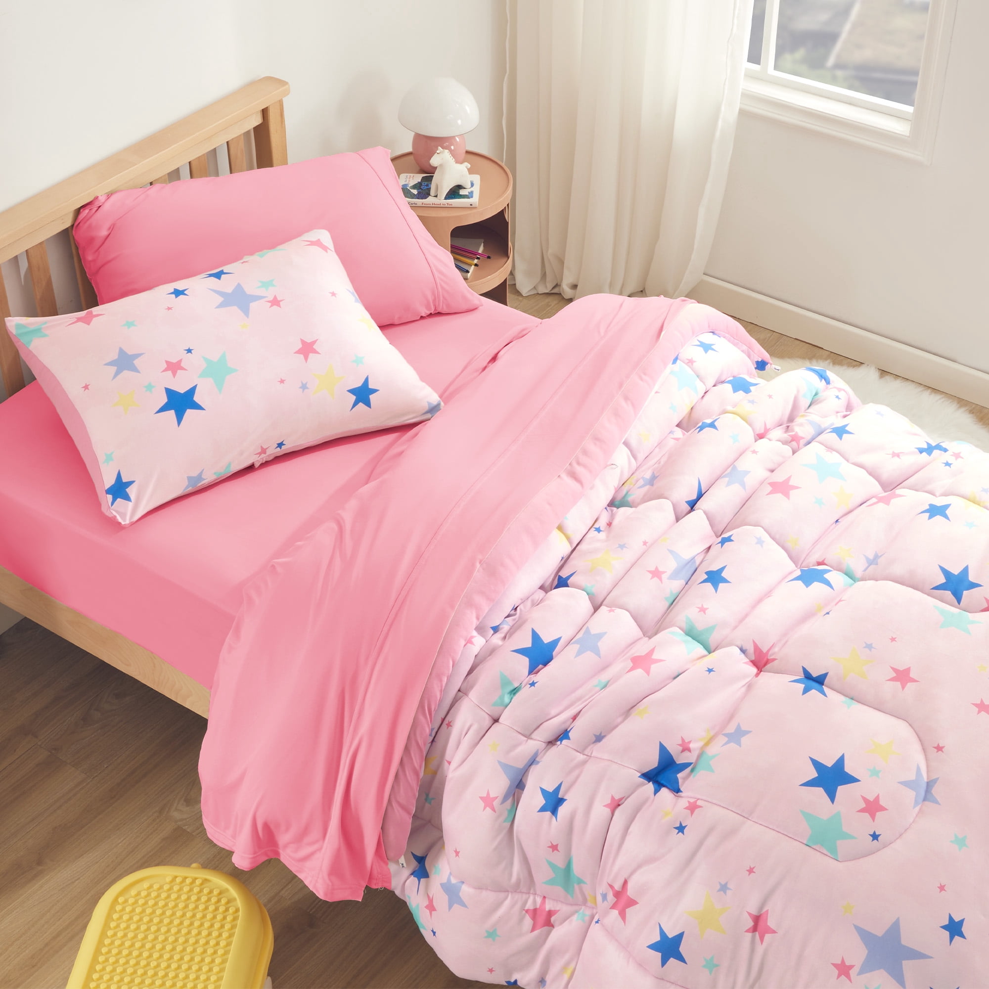 Sleep Zone Kids Comforter Set, Jersey Knit 3 Pieces Bedding Set for Girls, Soft, Breathable, Washable, Easy Care (Colorful Stars, Full/Queen)