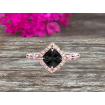 10k Rose Gold Black Diamond Moissanite Halo Engagement Ring With Cushion Cut 2.05 Carat Milgrain Art Deco