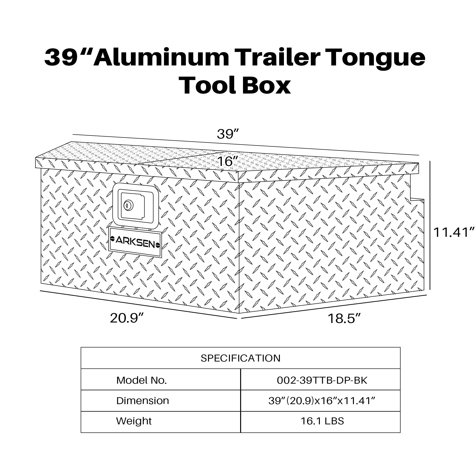 ARKSEN 39" Diamond Plate Aluminum Trailer Tongue Box Pickup Truck Tool Box  Storage Organizer With Lock Key, Black - Walmart.com