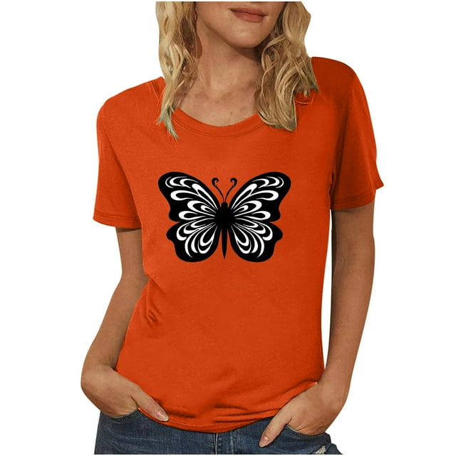 Dadaria Hauts pour Femmes Chemise Orange Manches Courtes T-Shirt Col Rond Été Chandail Blouses 2TG