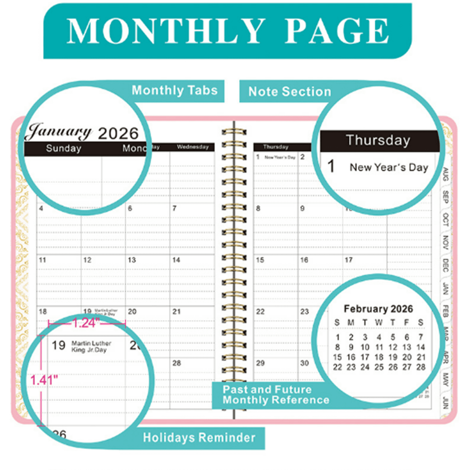 Bxaolu Planner 2026, Weekly and Monthly Calendar Planner Book with Tabs, Spiral Schedule Agenda A5 Notebook for Office, Work(Green)
